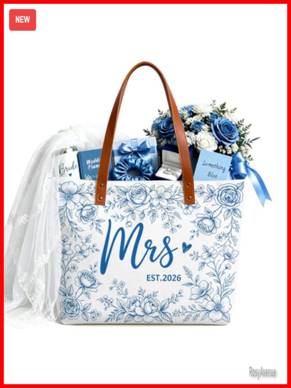 Canvas Tote Bag Faux Leather Handle Mrs Bridal Shower Wedding Gift